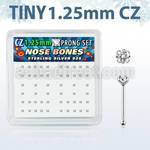 nbzbc12 box of silver nose bones w 1 25mm clear prong set cz