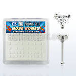nbztrc box of silver nose bones with 3mm triangle prong cz