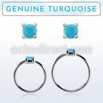 nhge7 silver nose ring w a 2mm turquoise in casting prong set