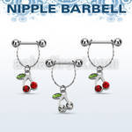 npdl10 steel nipple barbell w chain dangling crystal cherry
