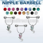 npdl11 steel nipple barbell w chain dove w tiny crystals