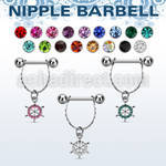npdl12 steel nipple barbell w chain dangling ship wheel