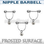 npdl27 ssteel nipple barbell w chain 6mm frosted steel ball