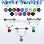 npdl30 steel nipple barbell w chain multi crystal ball
