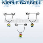 npdl32 steel nipple barbell w chain multi crystal lgbt ball 