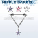 npdl35 steel nipple barbell dangling prong set star shaped cz 