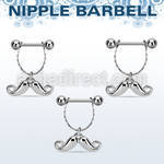 npdl41 steel nipple barbell w dangling happy mustache design