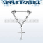 npdl42 steel nipple barbell w a dangling small steel cross