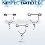npdl44 316l steel nipple barbell w small chain lightning symbol