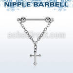npdl5 steel nipple barbell w small chain dangling steel cross