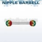 npfr5r 316l steel nipple barbell with ferido rasta balls