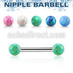 npop5 316l steel nipple barbell w 5mm synthetic opal balls