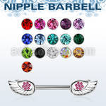 npsh25 steel nipple barbell, 14g (1.6mm) w small wing w crystal