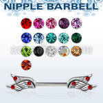 npsh26 steel nipple barbell w double wings w 3 crystals