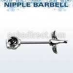npsh2 316l steel nipple barbell with rose two small leafs