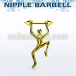 nptd11 gold pvd plated nipple barbell w cones hanging man 