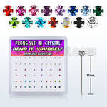 npyms box of silver bend it nose studs w prong color crystals