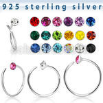 nrm14 silver nose hoop spiral w 2mm crystal top