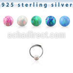 ns01o silver endless nose hoop w 3mm synthetic opal ball 8mm