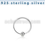 ns06 sterling silver nose hoop with ballwith diameter 10mm