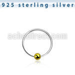 ns06gb silver nose hoop with gold plated ball diameter 10mm