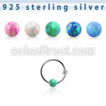 ns06o silver nose hoop w ball 3mm synthetic opal ball 10mm