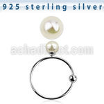 ns06pr3 silver hoop nose ring w a silver top w 3mm pearl ball
