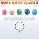 ns06rso rose gold silver nose hoop w ball 3mm opal ball 10mm