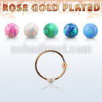 ns07rso rose gold silver nose hoop w ball 3mm opal ball 12mm