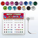 ns14mx box of silver nose studs w 2mm mix color round crystals