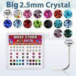 ns19mx box of silver nose studs with big 2 5mm crystal tops
