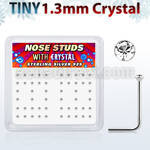 ns6cx box of silver nose studs with 1 25mm clear crystal tops