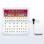 nskbbx1 box w 52 silver nose studs w 1mm black plated ball tops