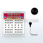 nskbbx2 box w silver nose studs, w 2mm black plated ball tops