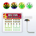 nslgx1 box of silver nose studs with assorted marijuana logo