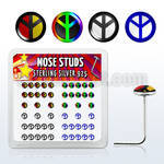 nslgx4 box of silver nose studs with assorted peace sign logo