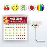nslgx5 box of silver nose studs with assorted cute logo styles