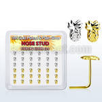nsmpa36 display w silver nose studs w gold plain pineapple top