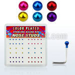 nsmtbx1 box w silver nose studs, w 1mm mix color plated ball top