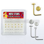 nsmx1 silver nose studs w 1 5mm ball flat disc 18k gold disc