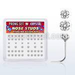 nspbmc box of silver nose studs w round clear prong set crystal