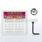 nsrbbxc box of black plated silver nose studs w clear crystals