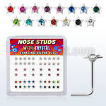 nssarbxm silver nose studs with star w assorted center crystal