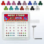 nstrm box of silver nose studs with triple assorted crystals