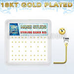 nsx18b1 box of gold plated silver nose stud w 1mm ball shape top