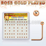 nsxrsb2 box w rose gold plated silver nose studs w 2mm ball top