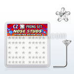 nszbsc box of silver nose studs with 3mm star clear prong cz