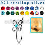nvcl2 silver fake nose clip w wire flower w central crystal