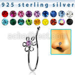 nvcl3 silver fake nose clip w flower top w central crystal