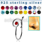 nvcl7 silver fake nose clip w a spiral top w central crystal